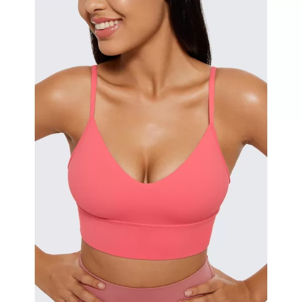 CRZ YOGA Butterluxe Womens V Neck Longline Sports Bra  Adjustable Padded Yoga Bra Camisole Workout Crop TopRaspberry Sorbet