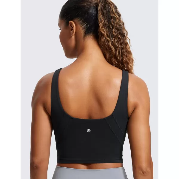 CRZ YOGA Butterluxe Womens V Neck Longline Sports Bra  Padded Workout Crop Tank Top with Built in BraBlack