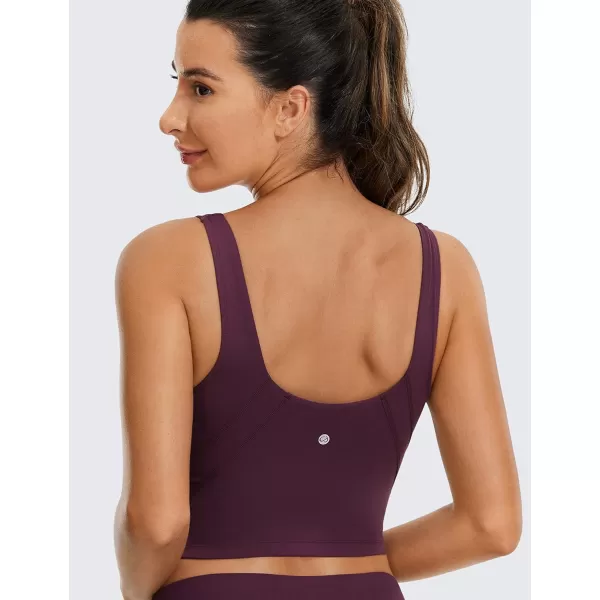 CRZ YOGA Butterluxe Womens V Neck Longline Sports Bra  Padded Workout Crop Tank Top with Built in BraDeep Purple