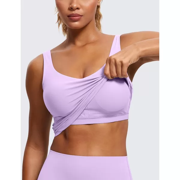 CRZ YOGA Butterluxe Womens V Neck Longline Sports Bra  Padded Workout Crop Tank Top with Built in BraElfin Purple