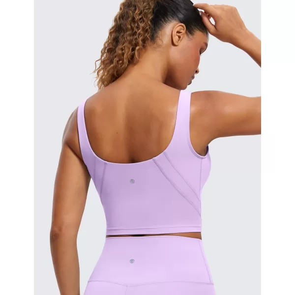 CRZ YOGA Butterluxe Womens V Neck Longline Sports Bra  Padded Workout Crop Tank Top with Built in BraElfin Purple