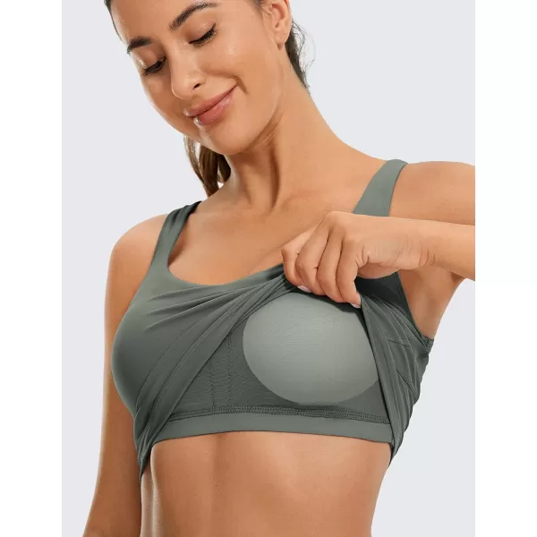 CRZ YOGA Butterluxe Womens V Neck Longline Sports Bra  Padded Workout Crop Tank Top with Built in BraGrey Sage