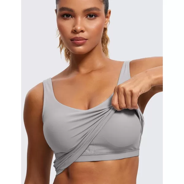 CRZ YOGA Butterluxe Womens V Neck Longline Sports Bra  Padded Workout Crop Tank Top with Built in BraGull Gray