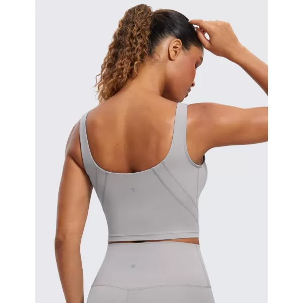 CRZ YOGA Butterluxe Womens V Neck Longline Sports Bra  Padded Workout Crop Tank Top with Built in BraGull Gray