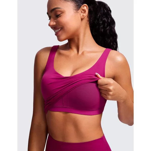 CRZ YOGA Butterluxe Womens V Neck Longline Sports Bra  Padded Workout Crop Tank Top with Built in BraMagenta Purple