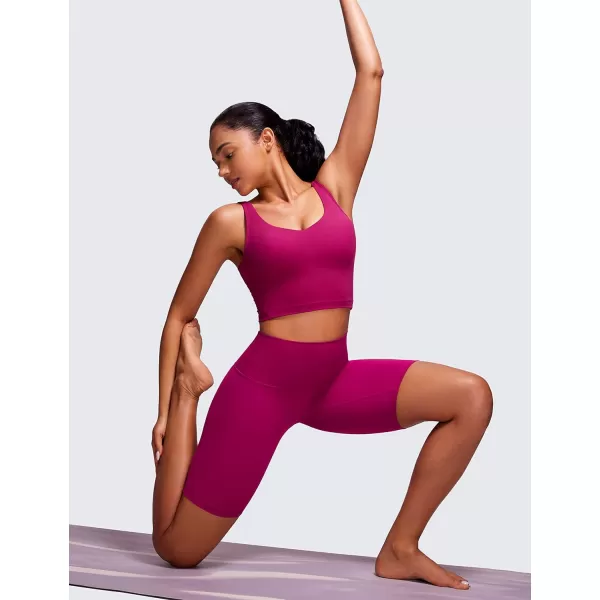 CRZ YOGA Butterluxe Womens V Neck Longline Sports Bra  Padded Workout Crop Tank Top with Built in BraMagenta Purple