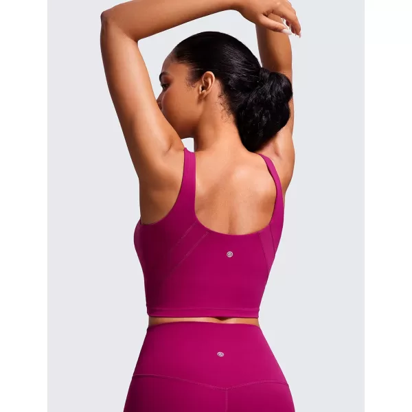CRZ YOGA Butterluxe Womens V Neck Longline Sports Bra  Padded Workout Crop Tank Top with Built in BraMagenta Purple