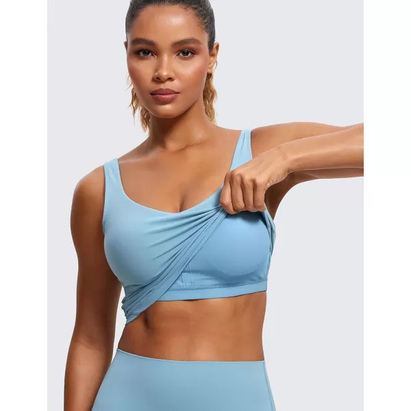 CRZ YOGA Butterluxe Womens V Neck Longline Sports Bra  Padded Workout Crop Tank Top with Built in BraPure Blue