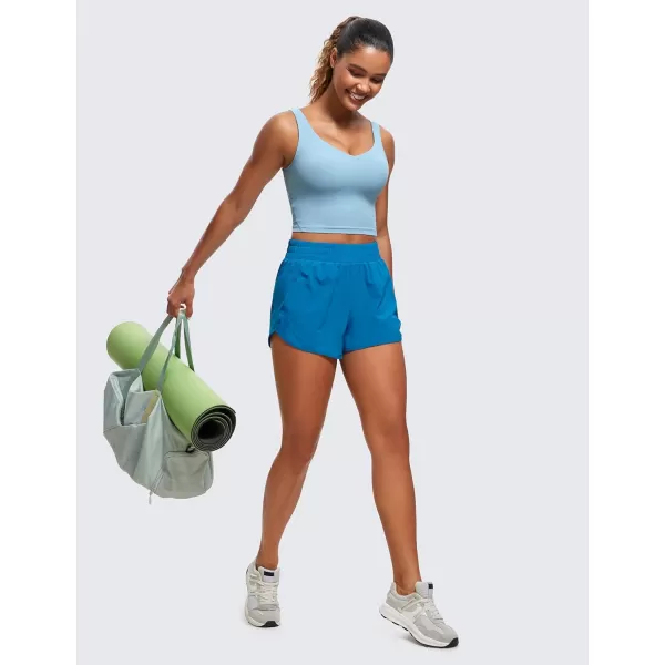 CRZ YOGA Butterluxe Womens V Neck Longline Sports Bra  Padded Workout Crop Tank Top with Built in BraPure Blue