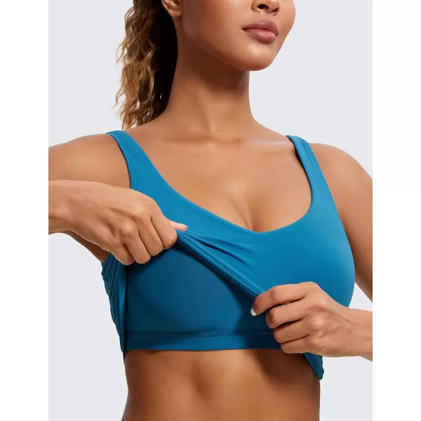 CRZ YOGA Butterluxe Womens V Neck Longline Sports Bra  Padded Workout Crop Tank Top with Built in BraSupersonic Blue