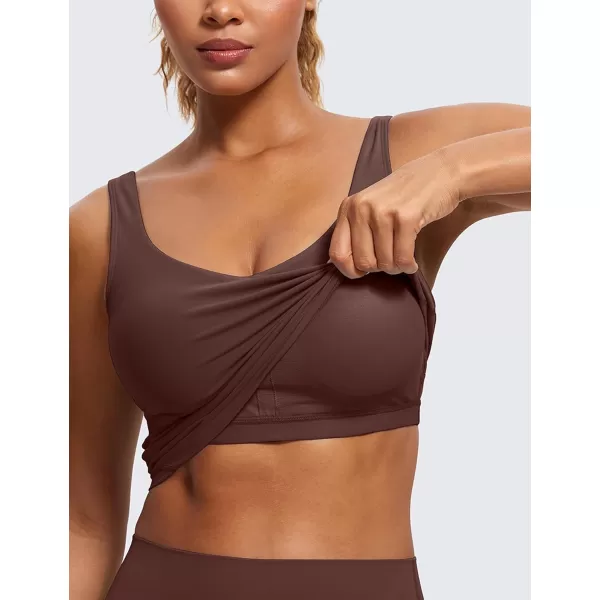 CRZ YOGA Butterluxe Womens V Neck Longline Sports Bra  Padded Workout Crop Tank Top with Built in BraTaupe