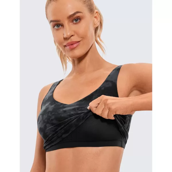 CRZ YOGA Butterluxe Womens V Neck Longline Sports Bra  Padded Workout Crop Tank Top with Built in BraTie Dye Smoke Ink