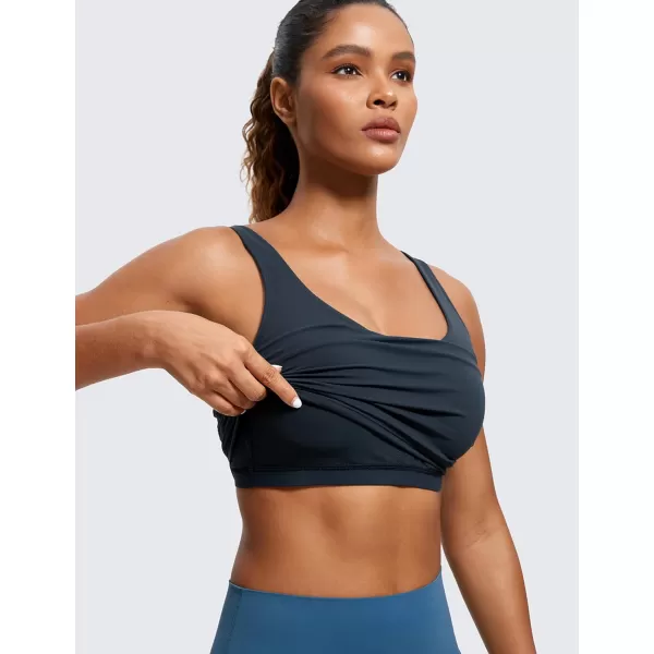 CRZ YOGA Butterluxe Womens V Neck Longline Sports Bra  Padded Workout Crop Tank Top with Built in BraTrue Navy