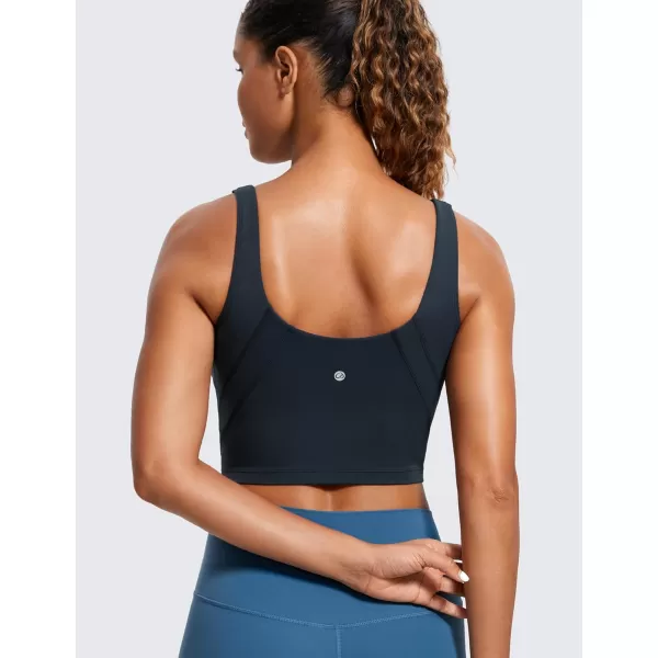 CRZ YOGA Butterluxe Womens V Neck Longline Sports Bra  Padded Workout Crop Tank Top with Built in BraTrue Navy