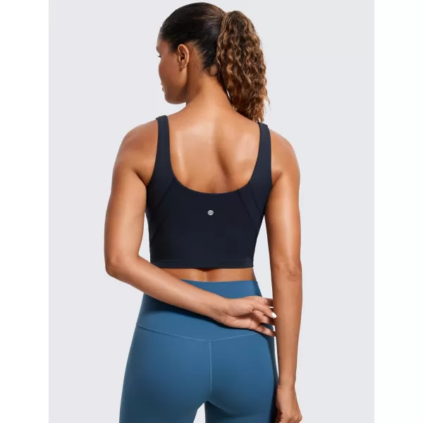 CRZ YOGA Butterluxe Womens V Neck Longline Sports Bra  Padded Workout Crop Tank Top with Built in BraTwilight Blue