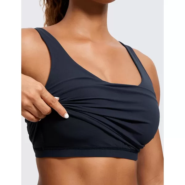 CRZ YOGA Butterluxe Womens V Neck Longline Sports Bra  Padded Workout Crop Tank Top with Built in BraTwilight Blue