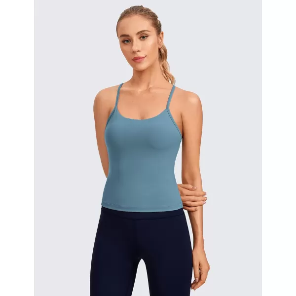 CRZ YOGA Butterluxe Womens Workout Racerback Tank Top with Built in Bra  Scoop Neck Spaghetti Strap Padded Slim CamisoleBlue Ashes