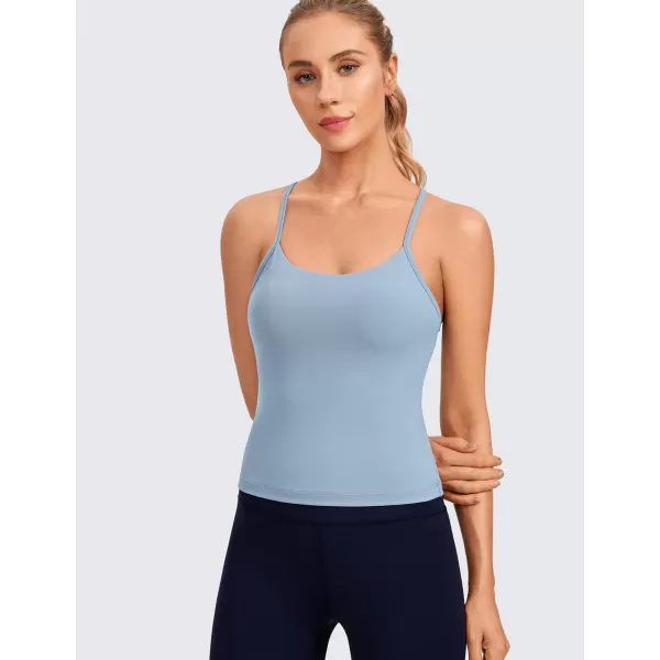 CRZ YOGA Butterluxe Womens Workout Racerback Tank Top with Built in Bra  Scoop Neck Spaghetti Strap Padded Slim CamisoleCambric Blue