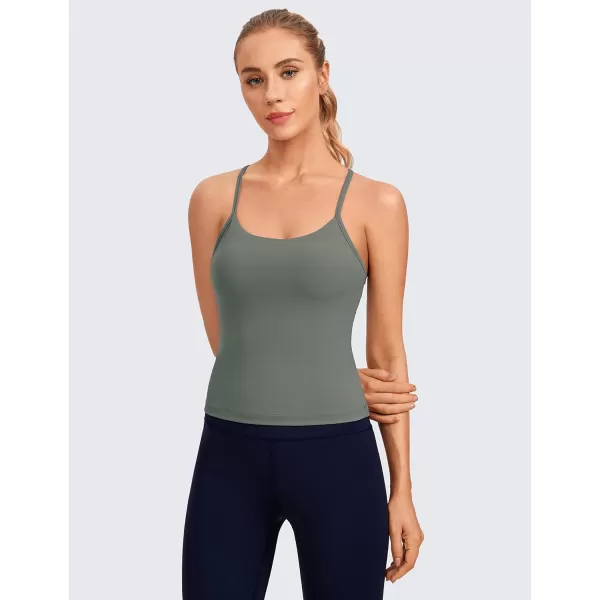 CRZ YOGA Butterluxe Womens Workout Racerback Tank Top with Built in Bra  Scoop Neck Spaghetti Strap Padded Slim CamisoleGrey Sage