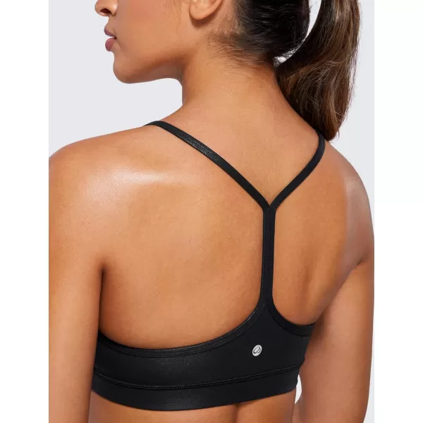 CRZ YOGA Butterluxe Womens Y Back Sports Bra  Padded Racerback Low Impact Spaghetti Thin Strap Workout Yoga BraBlack Classic