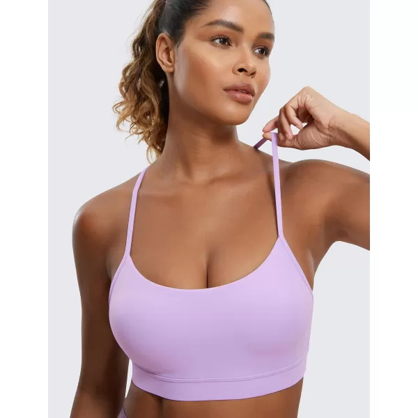 CRZ YOGA Butterluxe Womens Y Back Sports Bra  Padded Racerback Low Impact Spaghetti Thin Strap Workout Yoga BraElfin Purple