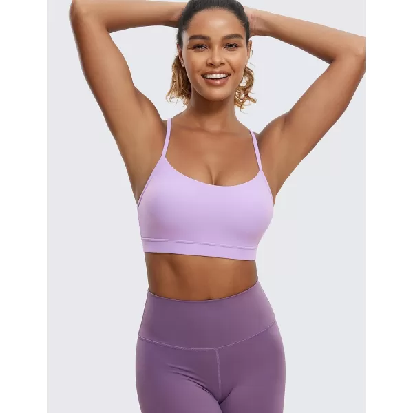 CRZ YOGA Butterluxe Womens Y Back Sports Bra  Padded Racerback Low Impact Spaghetti Thin Strap Workout Yoga BraElfin Purple