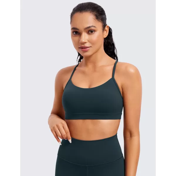 CRZ YOGA Butterluxe Womens Y Back Sports Bra  Padded Racerback Low Impact Spaghetti Thin Strap Workout Yoga BraForest Dark Green