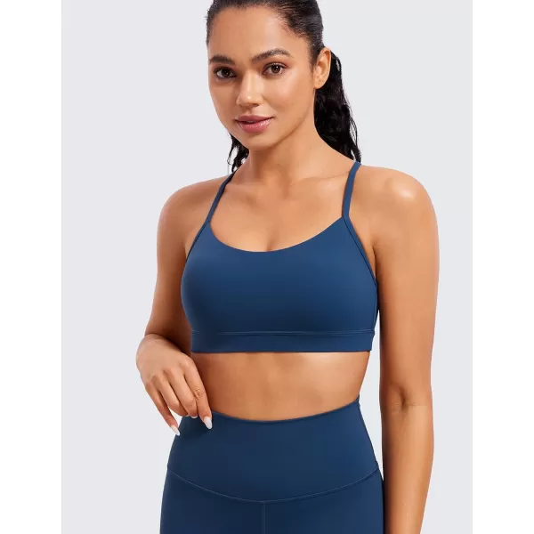 CRZ YOGA Butterluxe Womens Y Back Sports Bra  Padded Racerback Low Impact Spaghetti Thin Strap Workout Yoga BraFrench Navy