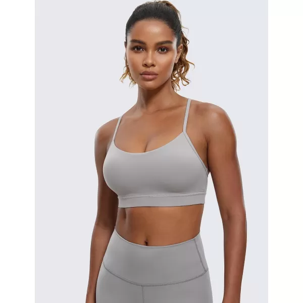 CRZ YOGA Butterluxe Womens Y Back Sports Bra  Padded Racerback Low Impact Spaghetti Thin Strap Workout Yoga BraGull Gray