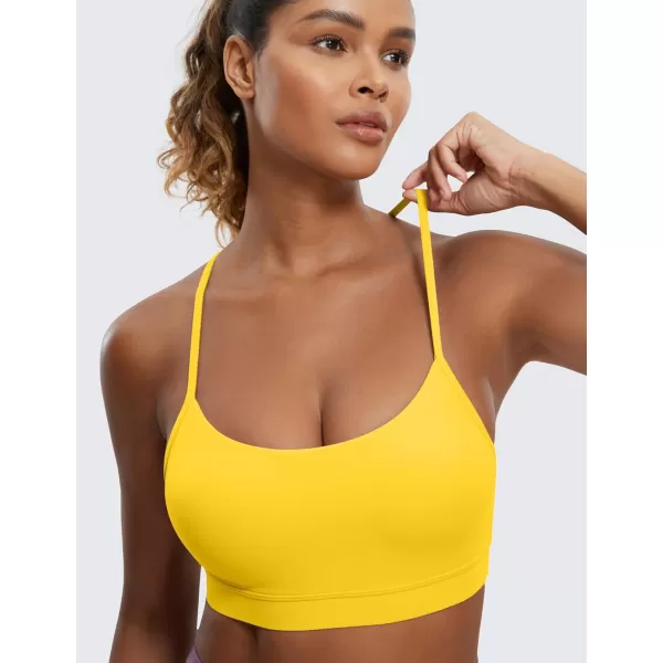 CRZ YOGA Butterluxe Womens Y Back Sports Bra  Padded Racerback Low Impact Spaghetti Thin Strap Workout Yoga BraHigh Visibility Yellow