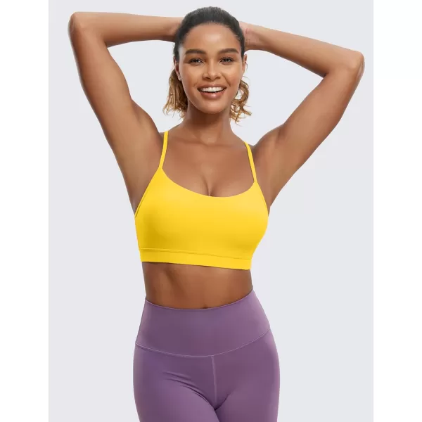 CRZ YOGA Butterluxe Womens Y Back Sports Bra  Padded Racerback Low Impact Spaghetti Thin Strap Workout Yoga BraHigh Visibility Yellow