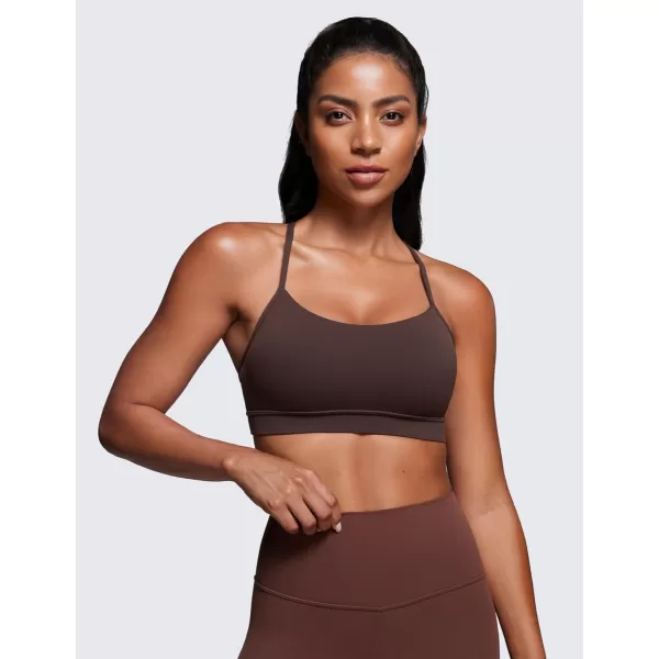 CRZ YOGA Butterluxe Womens Y Back Sports Bra  Padded Racerback Low Impact Spaghetti Thin Strap Workout Yoga BraHot Fudge Brown