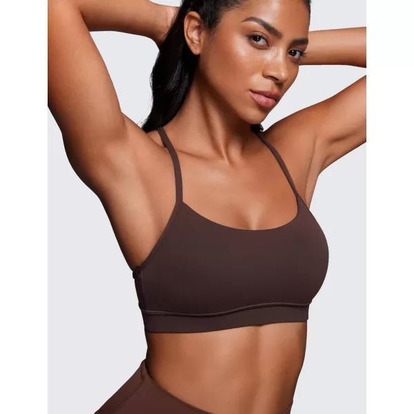 CRZ YOGA Butterluxe Womens Y Back Sports Bra  Padded Racerback Low Impact Spaghetti Thin Strap Workout Yoga BraHot Fudge Brown