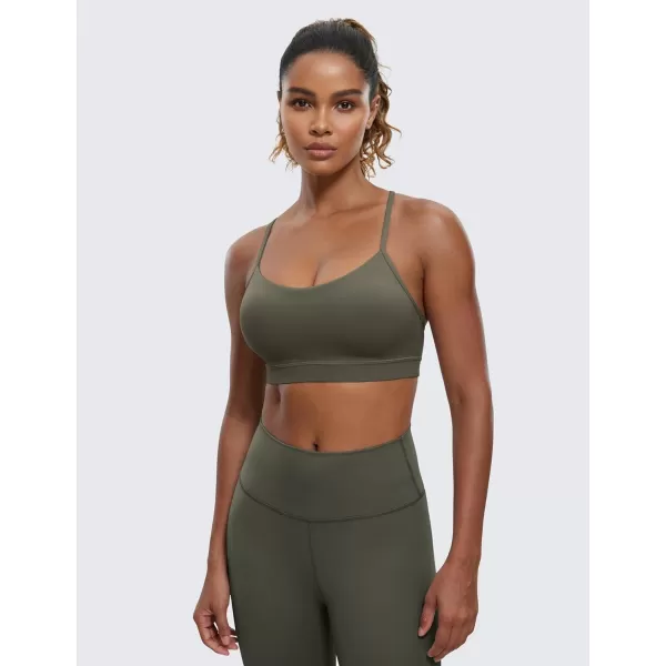 CRZ YOGA Butterluxe Womens Y Back Sports Bra  Padded Racerback Low Impact Spaghetti Thin Strap Workout Yoga BraLight Army Green