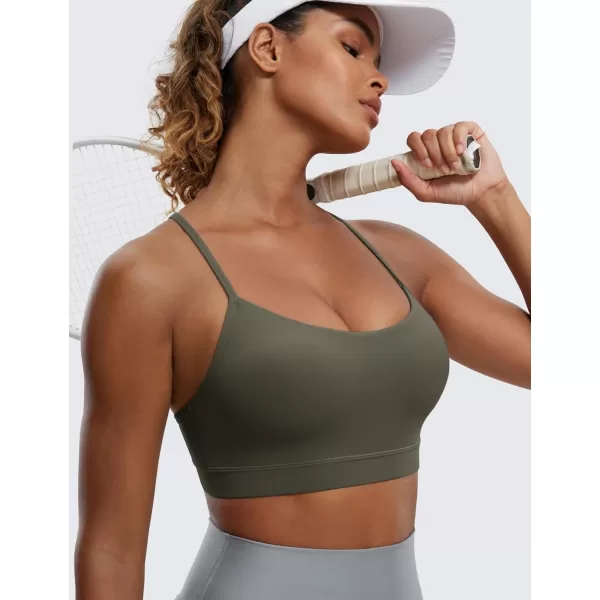 CRZ YOGA Butterluxe Womens Y Back Sports Bra  Padded Racerback Low Impact Spaghetti Thin Strap Workout Yoga BraLight Army Green