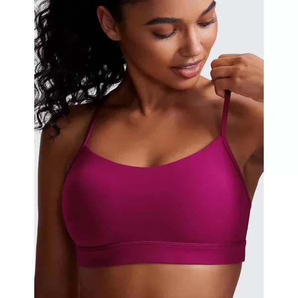 CRZ YOGA Butterluxe Womens Y Back Sports Bra  Padded Racerback Low Impact Spaghetti Thin Strap Workout Yoga BraMagenta Purple