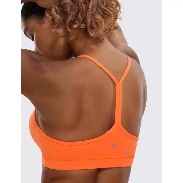 CRZ YOGA Butterluxe Womens Y Back Sports Bra  Padded Racerback Low Impact Spaghetti Thin Strap Workout Yoga BraNeon Orange