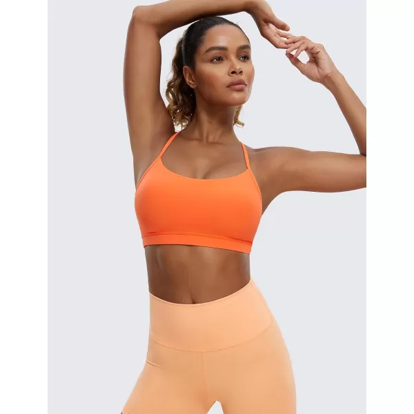 CRZ YOGA Butterluxe Womens Y Back Sports Bra  Padded Racerback Low Impact Spaghetti Thin Strap Workout Yoga BraNeon Orange