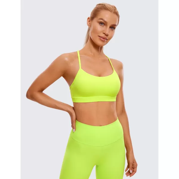 CRZ YOGA Butterluxe Womens Y Back Sports Bra  Padded Racerback Low Impact Spaghetti Thin Strap Workout Yoga BraNeon Yellow