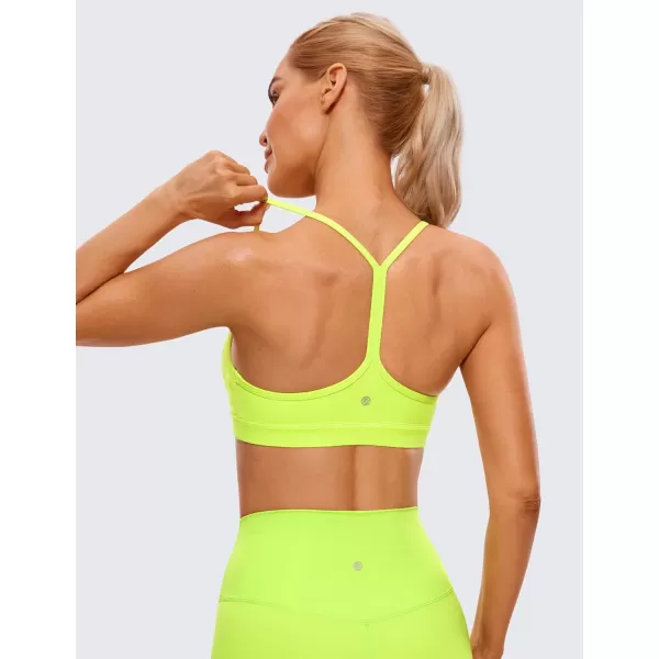 CRZ YOGA Butterluxe Womens Y Back Sports Bra  Padded Racerback Low Impact Spaghetti Thin Strap Workout Yoga BraNeon Yellow