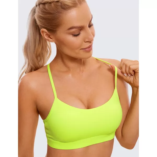 CRZ YOGA Butterluxe Womens Y Back Sports Bra  Padded Racerback Low Impact Spaghetti Thin Strap Workout Yoga BraNeon Yellow