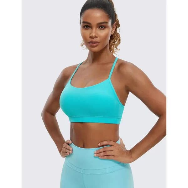 CRZ YOGA Butterluxe Womens Y Back Sports Bra  Padded Racerback Low Impact Spaghetti Thin Strap Workout Yoga BraNeonspectral Blue