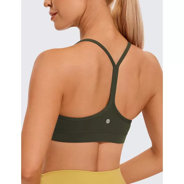 CRZ YOGA Butterluxe Womens Y Back Sports Bra  Padded Racerback Low Impact Spaghetti Thin Strap Workout Yoga BraOlive Green