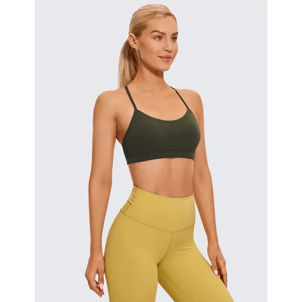 CRZ YOGA Butterluxe Womens Y Back Sports Bra  Padded Racerback Low Impact Spaghetti Thin Strap Workout Yoga BraOlive Green