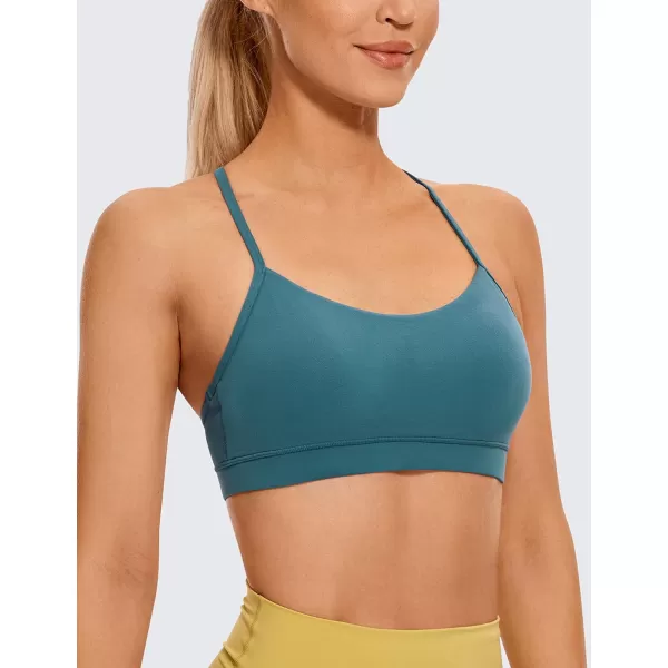 CRZ YOGA Butterluxe Womens Y Back Sports Bra  Padded Racerback Low Impact Spaghetti Thin Strap Workout Yoga BraPetrol Blue