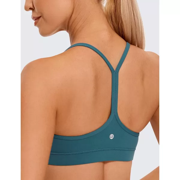 CRZ YOGA Butterluxe Womens Y Back Sports Bra  Padded Racerback Low Impact Spaghetti Thin Strap Workout Yoga BraPetrol Blue