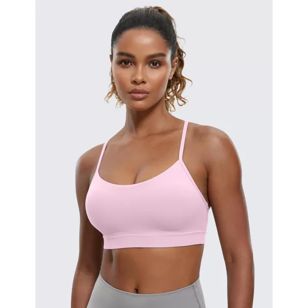 CRZ YOGA Butterluxe Womens Y Back Sports Bra  Padded Racerback Low Impact Spaghetti Thin Strap Workout Yoga BraPink Peony