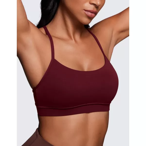 CRZ YOGA Butterluxe Womens Y Back Sports Bra  Padded Racerback Low Impact Spaghetti Thin Strap Workout Yoga BraRed Merlot