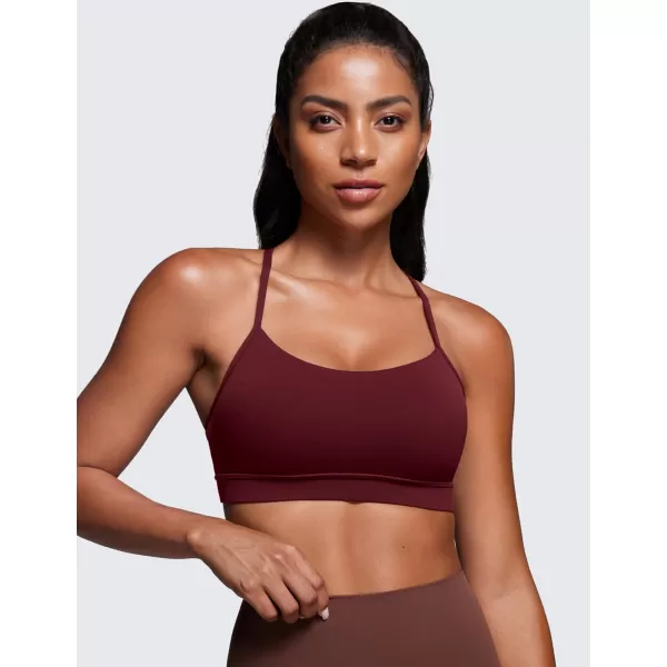 CRZ YOGA Butterluxe Womens Y Back Sports Bra  Padded Racerback Low Impact Spaghetti Thin Strap Workout Yoga BraRed Merlot