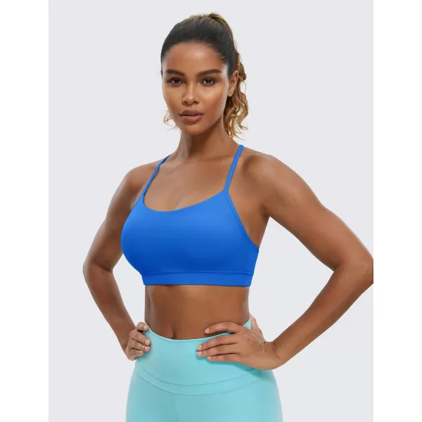 CRZ YOGA Butterluxe Womens Y Back Sports Bra  Padded Racerback Low Impact Spaghetti Thin Strap Workout Yoga BraSparkle Blue